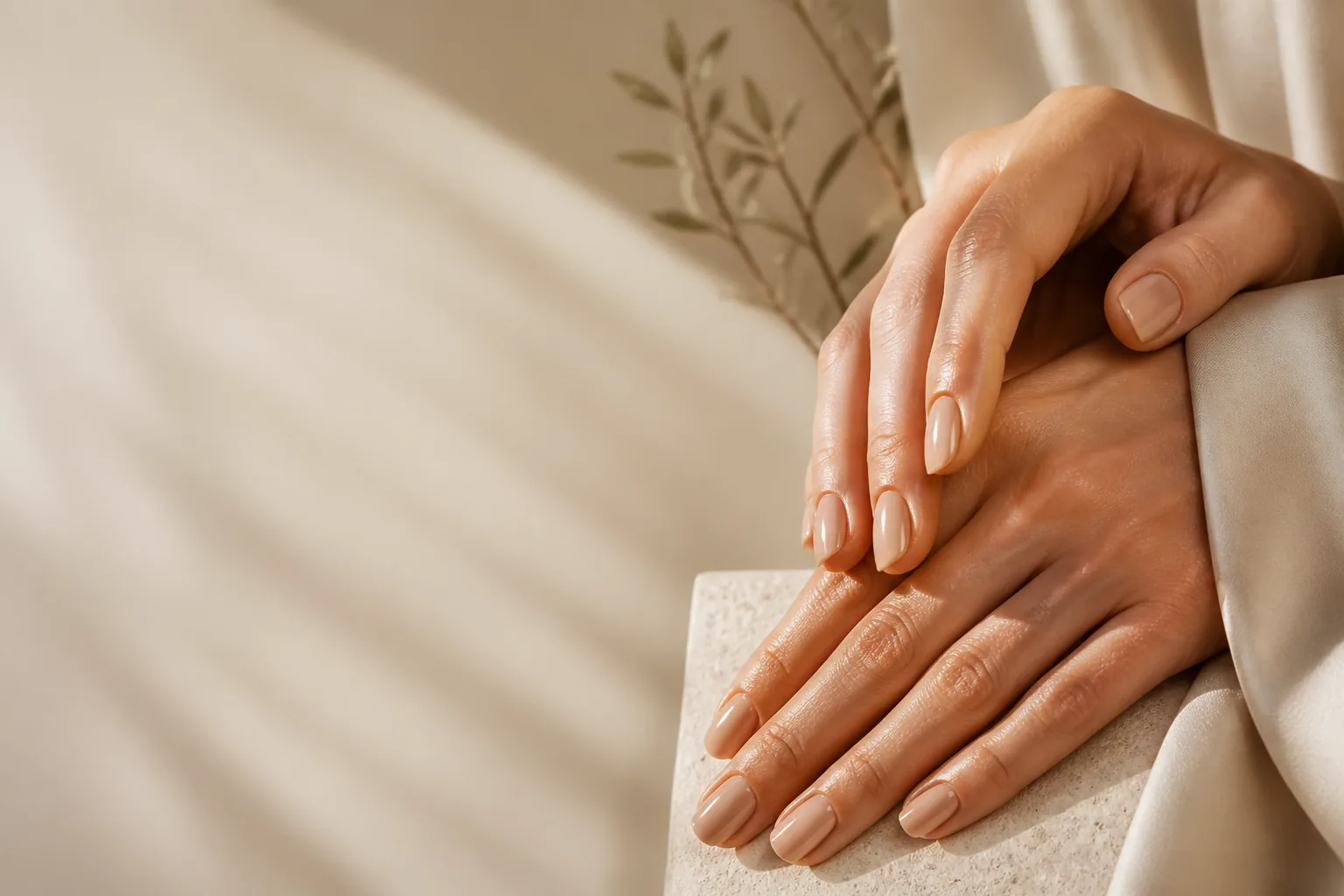 Elegant nude Russian gel manicure at M.STUDIO in Midtown Manhattan