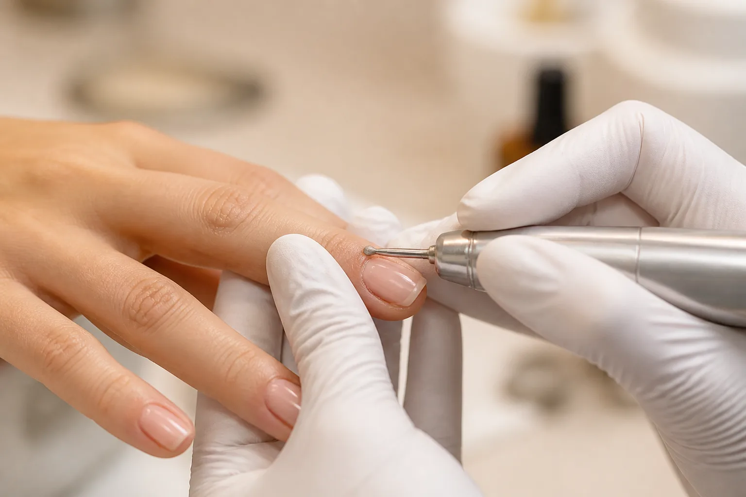Precision e-file preparation during a Russian manicure