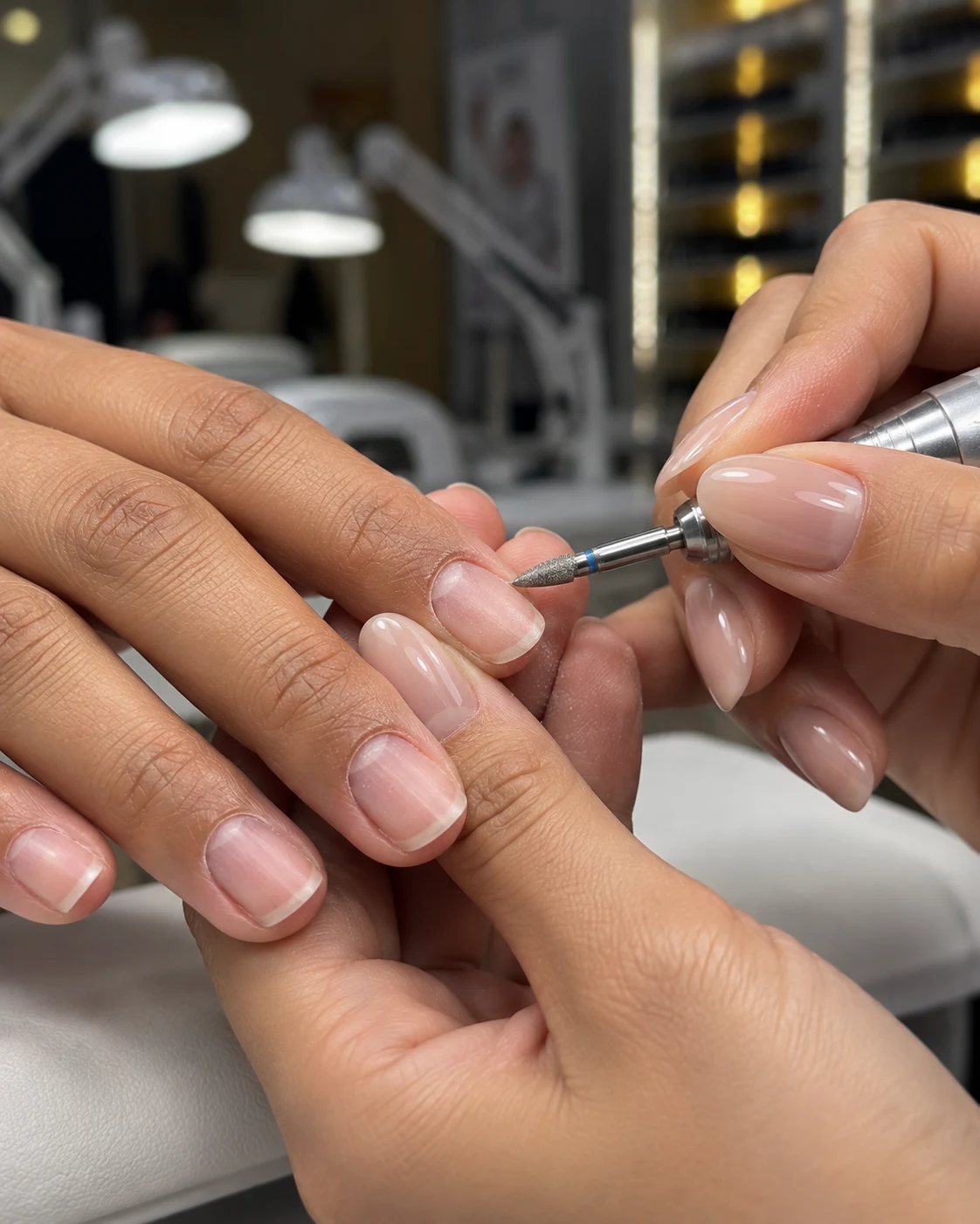 Illustrative image of an e-file near the cuticle of a natural nail