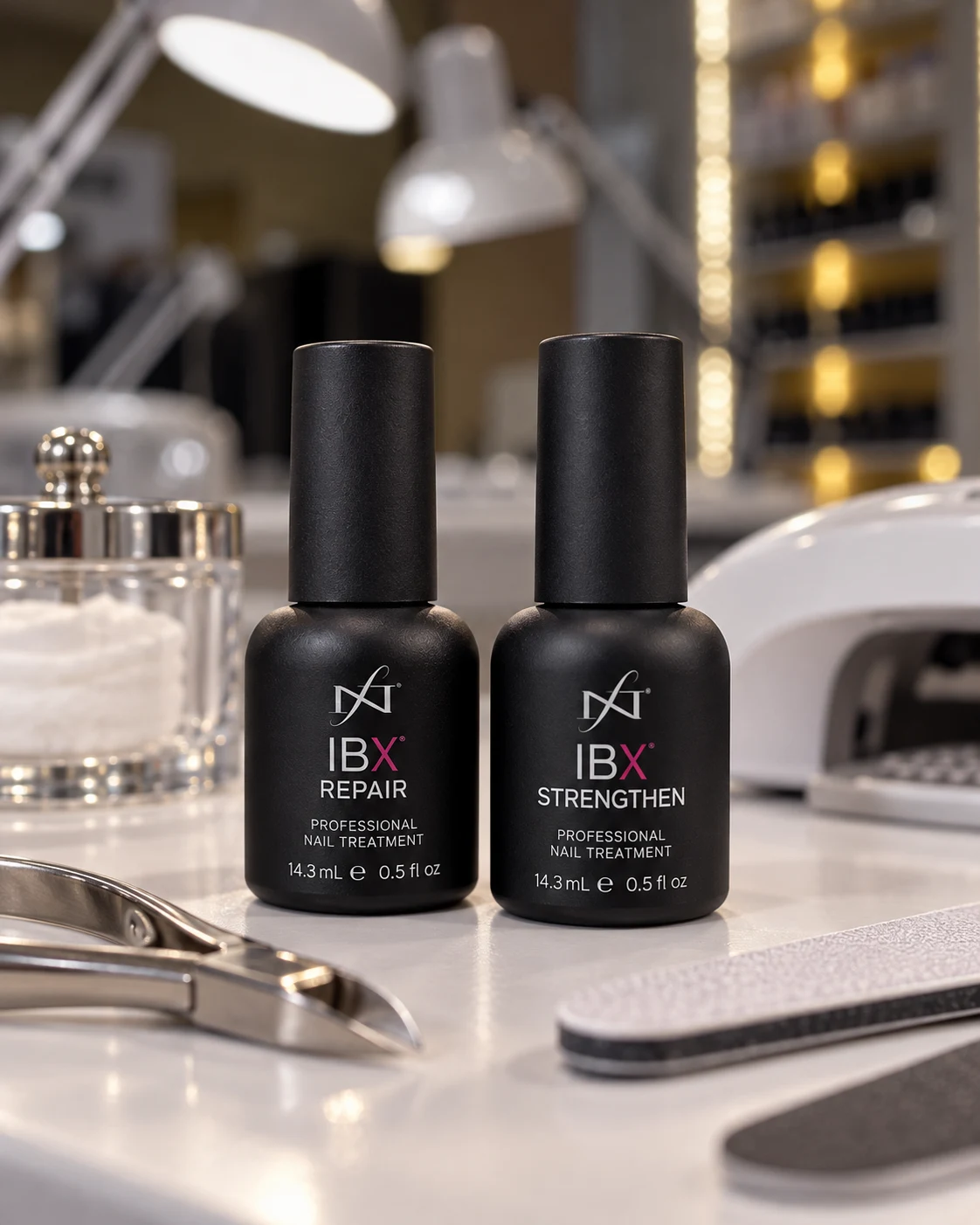 Illustrative image of bottles labeled IBX Repair and IBX Strengthen