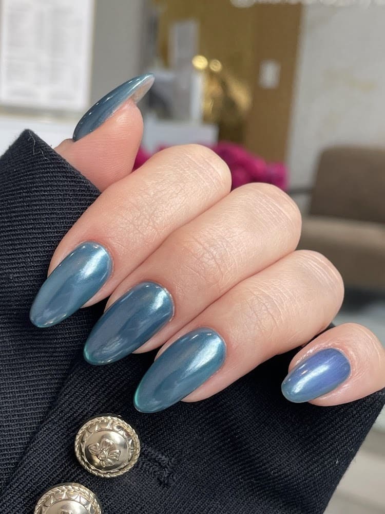 Chrome nail design by Ivanna at M. STUDIO