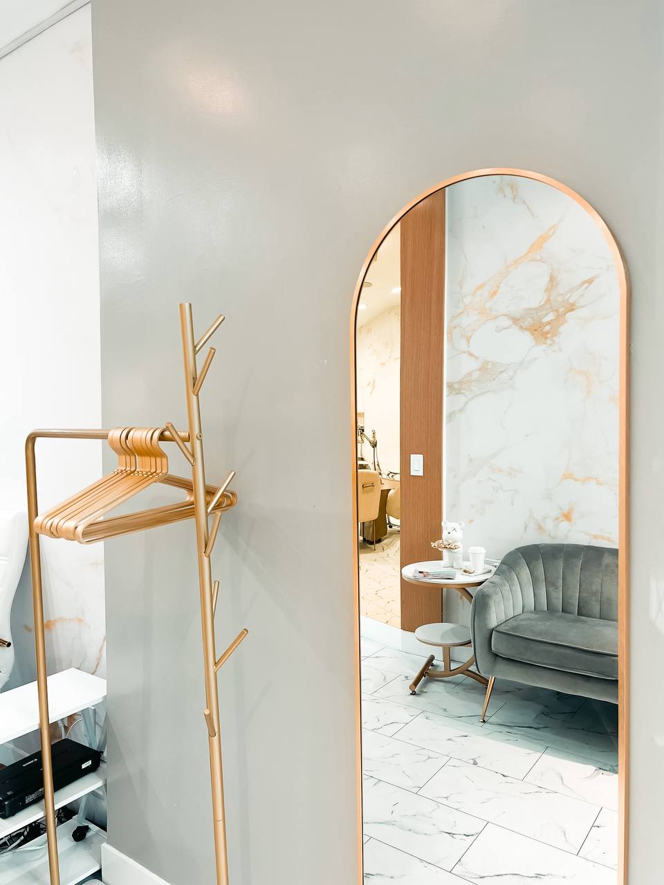 Client seating and nail studio interior Manhattan