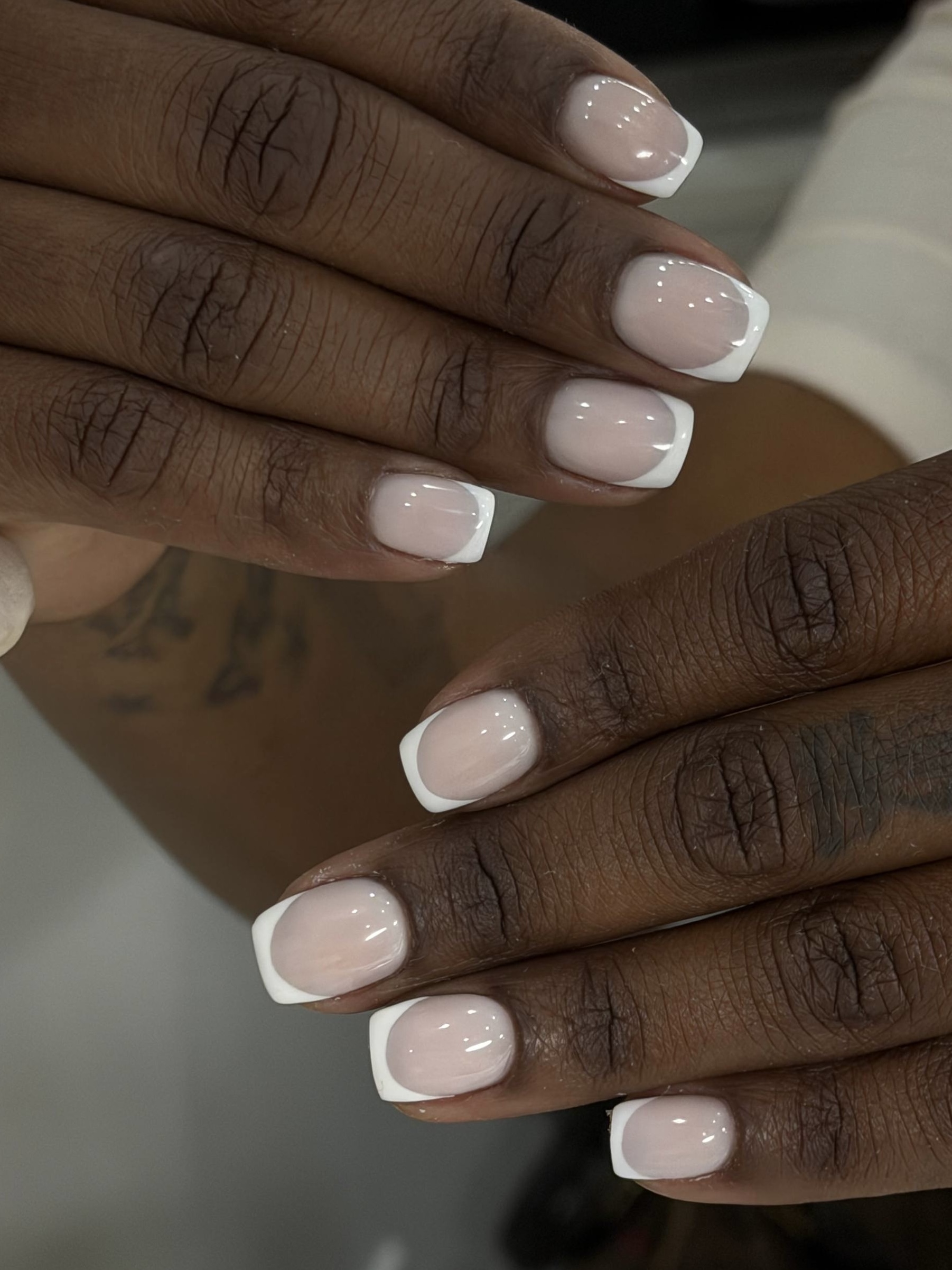 Classic white French manicure short nails in NYC at M.STUDIO