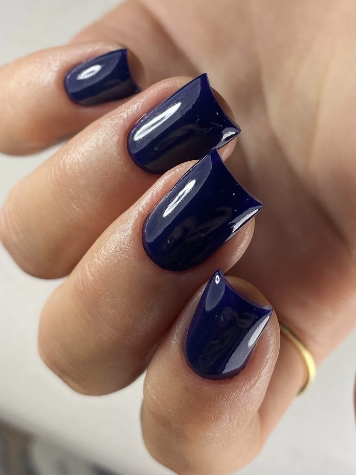 Dark blue short gel manicure in NYC at M.STUDIO