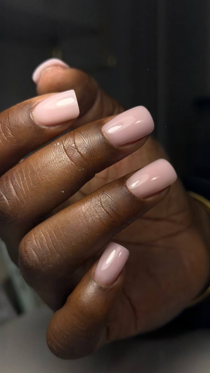 Glossy nude square gel manicure in NYC at M.STUDIO