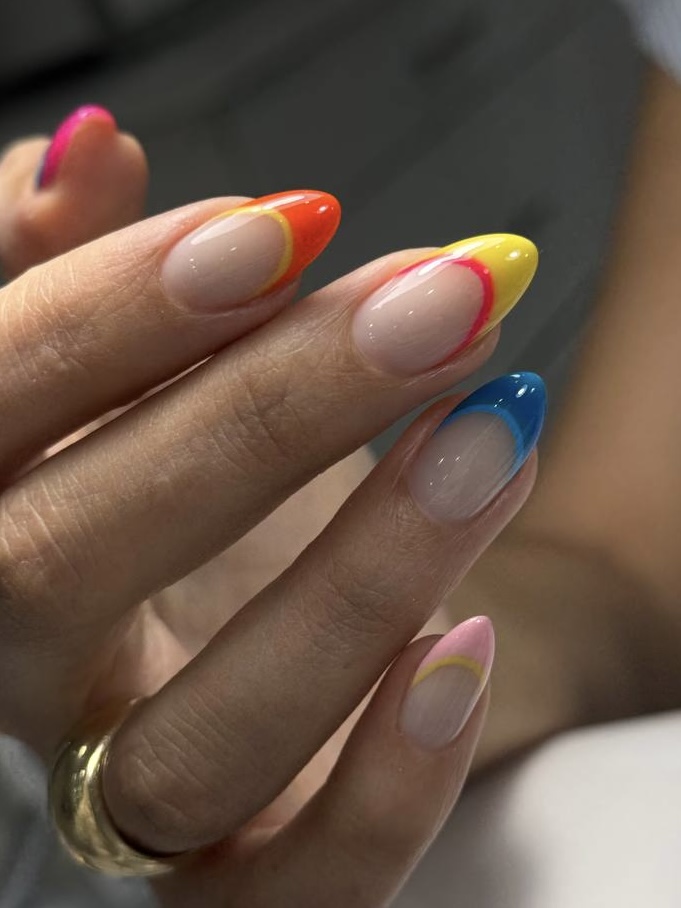 Neon French almond manicure in NYC at M.STUDIO