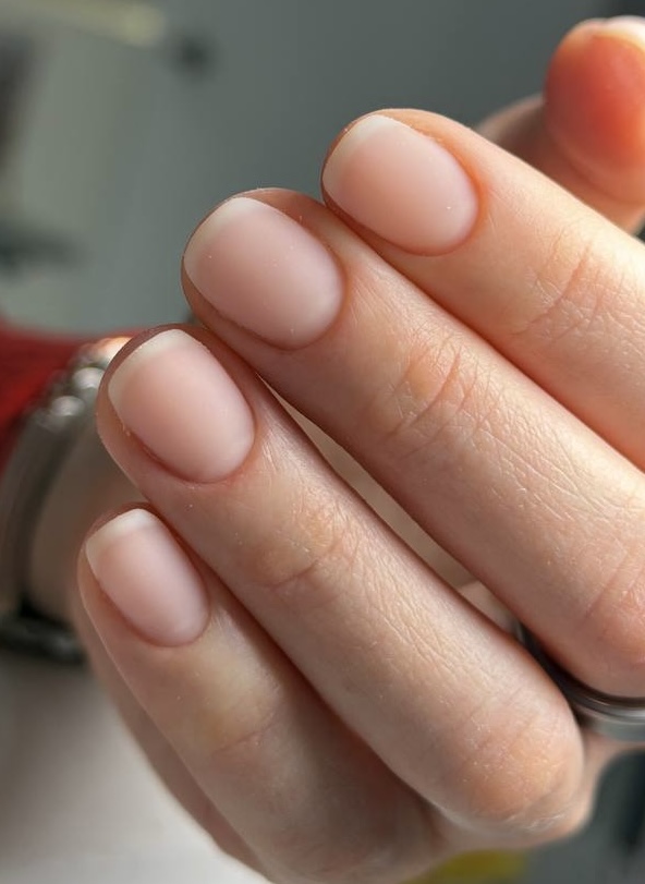Short nude natural gel manicure in NYC at M.STUDIO